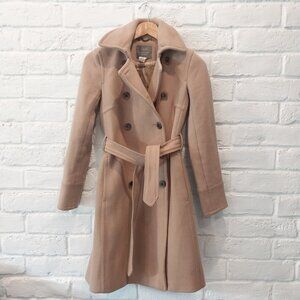 J Crew Trench Coat Nello Gori Womens 00 XS Stadium Cloth Wool Blend Tan Overcoat